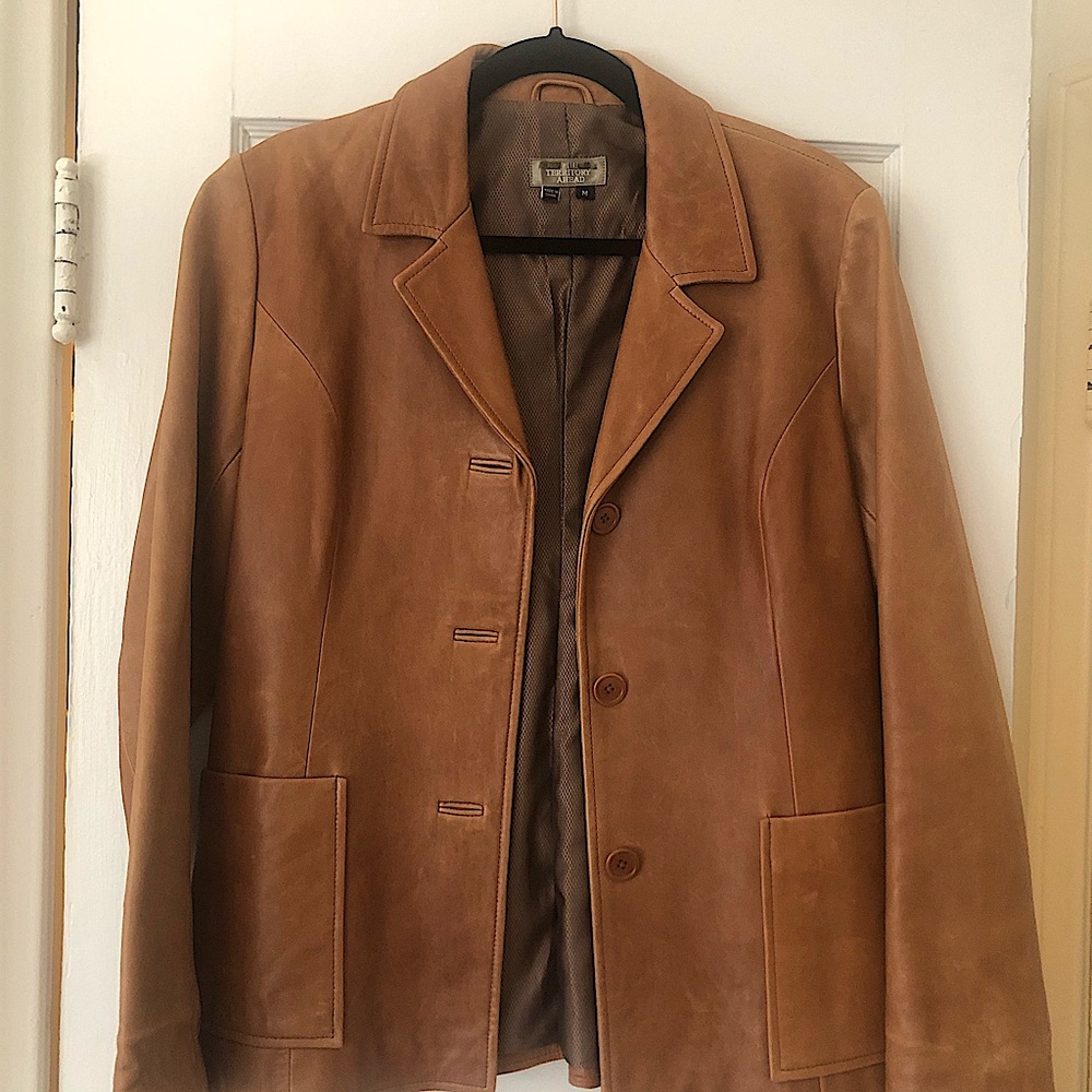 Genuine Brown Leather Blazer With It’s Original Buttons and a Pristine Lining